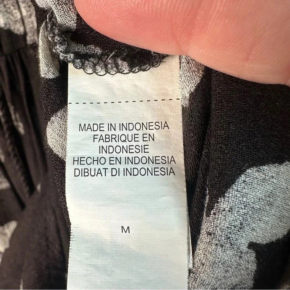 LUCKY BRAND top blouse black & cream floral lung sleeve bohemian peasant hippie - Picture 5 of 9